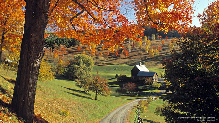Perkebunan Hollow Sleepy, Woodstock, Vermont, Musim Gugur, Wallpaper HD