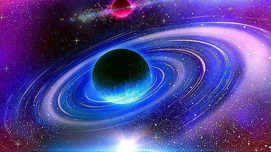 planetary ring, ringed planet, planet, stars, univers, space art, fantasy art, HD wallpaper HD wallpaper