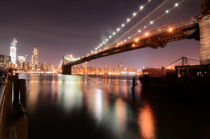 Бруклин мост, Бруклин мост, през нощта, Бруклин Бридж Парк, Ню Йорк, Skyline, Nikon D7000, Nikon Nikkor, Ню Йорк, Бруклин Бридж, Манхатън - Ню Йорк, Бруклин - Ню Йорк, Ийст Ривър, САЩ, градски пейзаж, градски Skyline , мост Манхатън, долен Манхатън, щата Ню Йорк, река, градска сцена, известно място, град, мост - Структура, създадена от човека, нощ, небостъргач, архитектура, река Хъдсън, център на града, градски живот, осветена, построена структура, HD тапет
