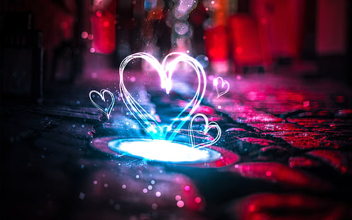 Neon Love Hearts 4K, ความรัก, หัวใจ, นีออน, วอลล์เปเปอร์ HD HD wallpaper