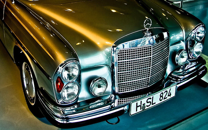 srebrny samochód Mercedes-Benz, Mercedes-Benz, samochód, stary samochód, 300 SEL 6,3, pojazd, Tapety HD