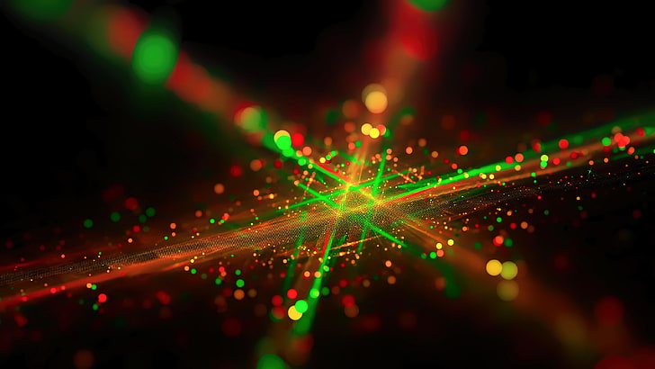 wallpaper digital lampu hijau dan merah, foto bokeh lampu laser, abstrak, makro, bokeh, Wallpaper HD