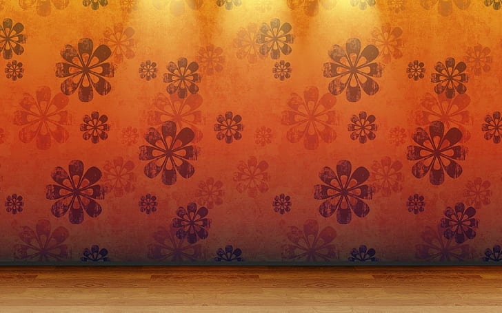 Винтидж флорална стена, черна и оранжева флорална подложка, дигитално изкуство, 1920x1200, модел, флорален, стена, HD тапет