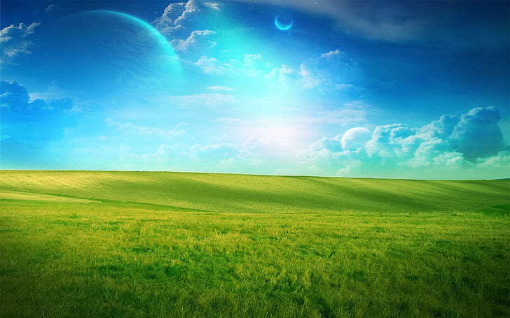 Dreamland HD, green grass field, fantasy, dreamy, dreamland, HD wallpaper