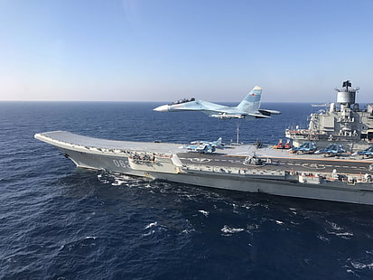 سفن حربية ، حاملة طائرات ، طائرة مقاتلة ، حاملة الطائرات الروسية الأدميرال كوزنتسوف ، سفينة حربية، خلفية HD HD wallpaper
