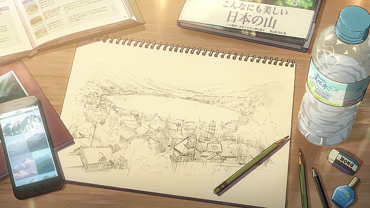 Your Name, picture-in-picture, pencil drawing, HD wallpaper