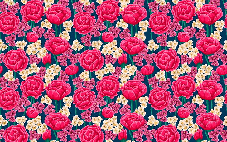 red and beige floral graphic, rose, texture, flowers, HD wallpaper