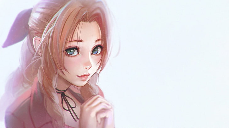 brown-haired female anime character wallpaper, Aerith Gainsborough, digital art, Final Fantasy VII, fan art, Ilya Kuvshinov, HD wallpaper