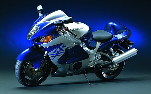 Suzuki Hayabusa Biru, sepeda sport Suzuki Hayabusa abu-abu dan biru, Sepeda Motor, Suzuki, biru, Wallpaper HD HD wallpaper