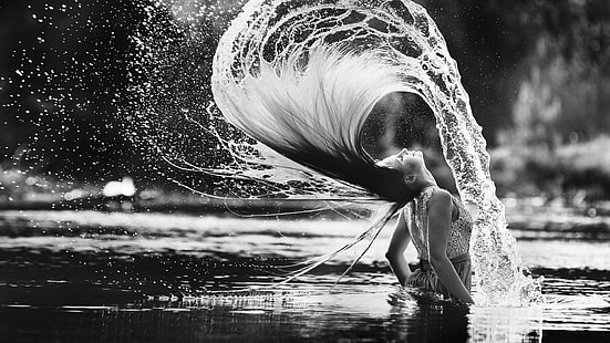 Frauen ärmelloses Top, einfarbig, Frauen, langes Haar, im Wasser, nasses Haar, Frauen im Freien, Wassertropfen, HD-Hintergrundbild HD wallpaper