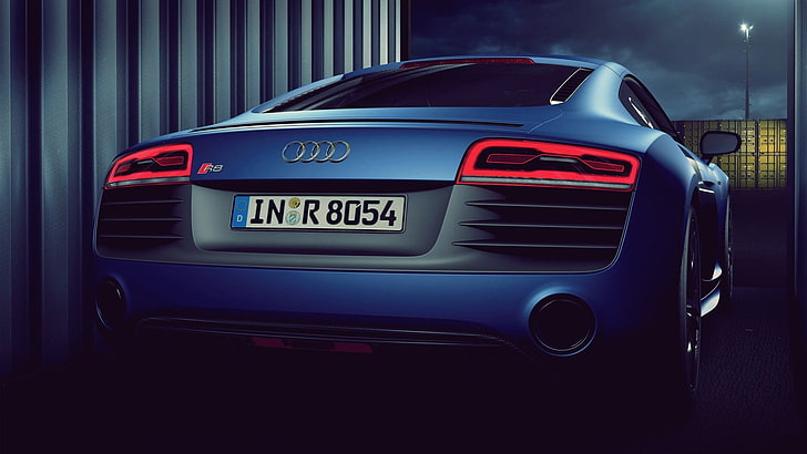 Audi coupé bleu, Audi R8, Audi, voitures bleues, véhicule, voiture, nombres, Fond d'écran HD