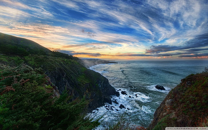 Spectacular Sky Over Ocean View, inlet, ocean, cliffs, shore, nature and landscapes, HD wallpaper
