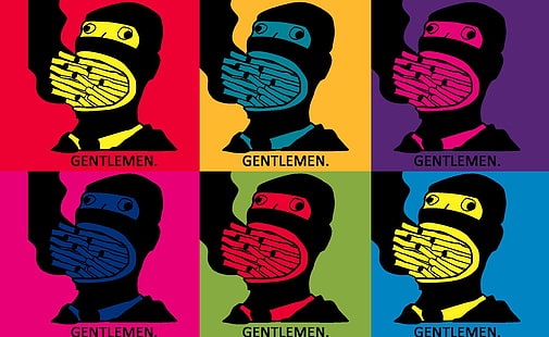 Gentlemen Pop Art, sei persone di colore assortito con bastoncini di sigarette in bocca collage, divertente, signori, Sfondo HD HD wallpaper