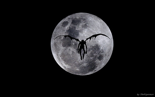 winged creature and fullmoon, Anime, Death Note, Ryuk (Death Note), HD wallpaper HD wallpaper