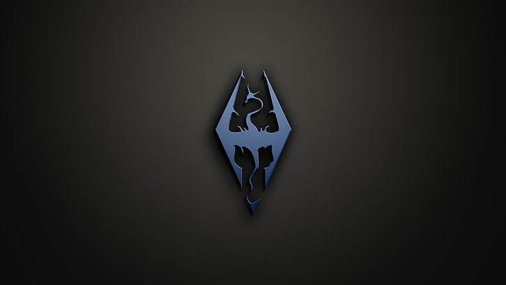 черно-синие обои с логотипом, The Elder Scrolls V: Skyrim, логотип, видеоигры, HD обои