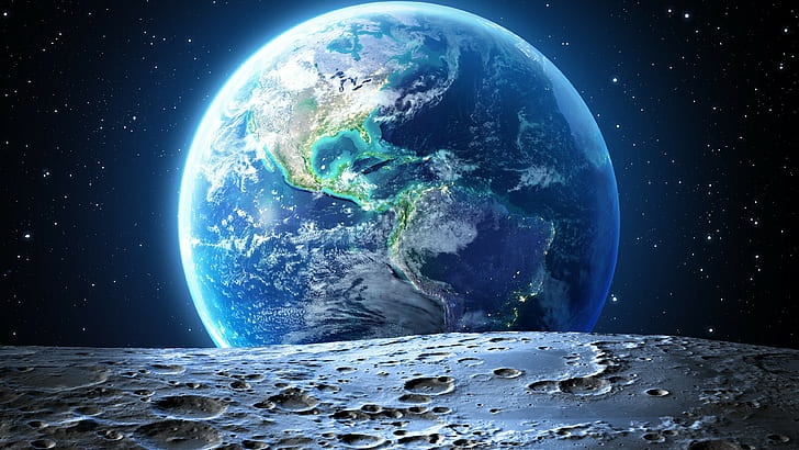 Earth The Blue Planet View from Moon North and South America Ultra HD 4K Wallpapers لسطح المكتب والهواتف المحمولة 3840 × 2160، خلفية HD