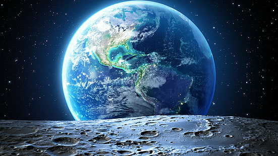 Earth The Blue Planet ดูจากดวงจันทร์อเมริกาเหนือและใต้วอลเปเปอร์ Ultra HD 4k สำหรับเดสก์ท็อปและโทรศัพท์มือถือ 3840 × 2160, วอลล์เปเปอร์ HD HD wallpaper