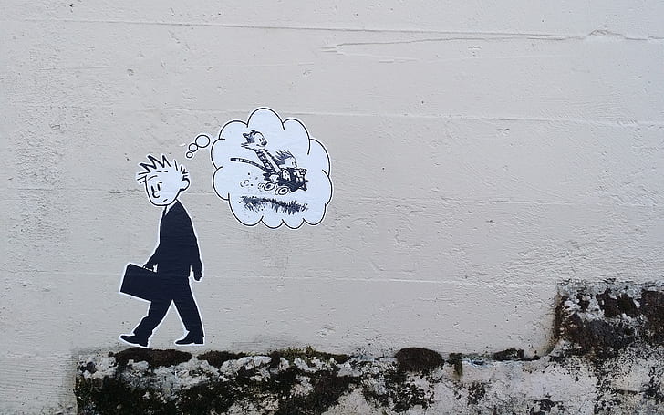 Calvin and Hobbes Thought Banksy Graffiti HD, digital/artwork, and,  graffiti, HD wallpaper | Wallpaperbetter