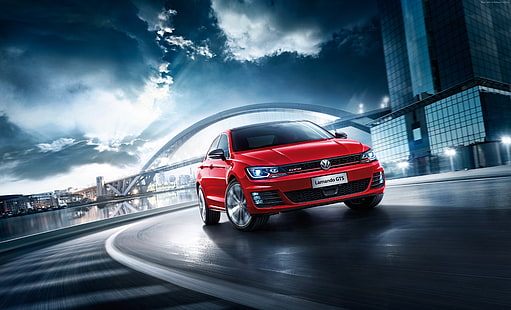 sedan, röd, Auto China 2016, Peking Motor Show 2016, Volkswagen Lamando GTS, HD tapet HD wallpaper