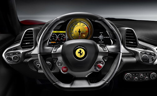 2010 Ferrari 458 Italia Kierownica, czarno-szare wnętrze Ferrari, Samochody, Ferrari, supersamochód, 2010 ferrari 458 italia, ferrari 458 italia, kierownica, 2010 ferrari 458 italia - kierownica, 2010 ferrari 458 italia wnętrze, Tapety HD HD wallpaper