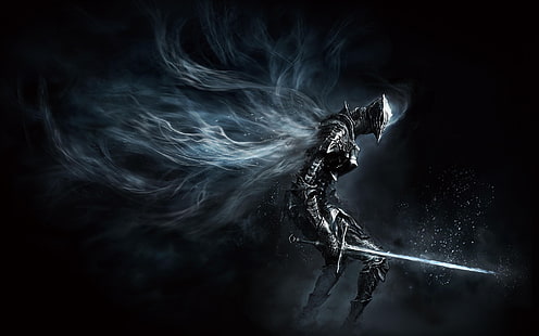robot trzymający miecz ilustracja, Dark Souls, Dark Souls III, gry wideo, grafika, grafiki koncepcyjne, rycerz, wojownik, zbroja, miecz, broń, mrok, Tapety HD HD wallpaper