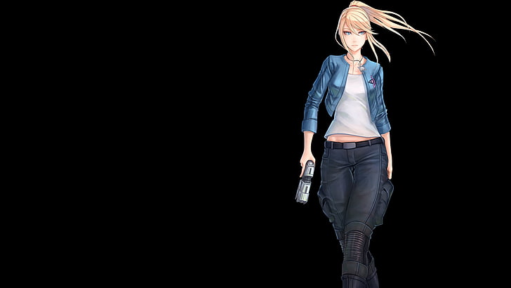 Mujer con personaje de anime de arma de fuego, Samus Aran, Metroid, Fondo de pantalla HD