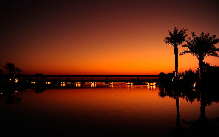 Zachód słońca w Dubaju, noc, krajobraz, tło, Tapety HD