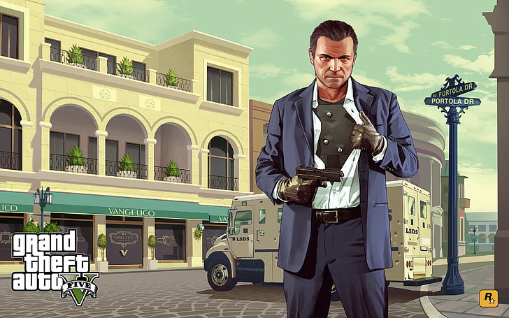 Fondo de pantalla digital de Grand Theft Auto 5, grand theft auto v, michael de santa, gta, art, Fondo de pantalla HD