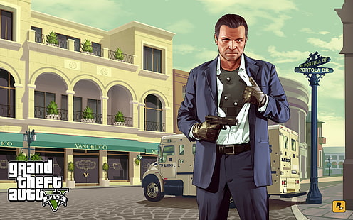 Grand Theft Auto 5 디지털 배경 화면, Grand Theft Auto V, 마이클 드 산타, GTA, 미술, HD 배경 화면 HD wallpaper