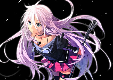 anime, anime girls, IA (Vocaloid), Vocaloid, pink hair, long hair, blue eyes, thigh-highs, HD wallpaper HD wallpaper