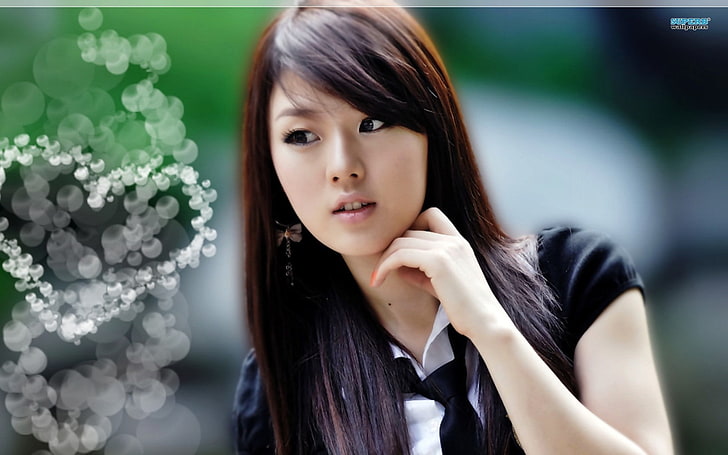Hwang Mi Hee, Asia, wanita, berambut cokelat, model, manipulasi foto, eyeliner, Wallpaper HD