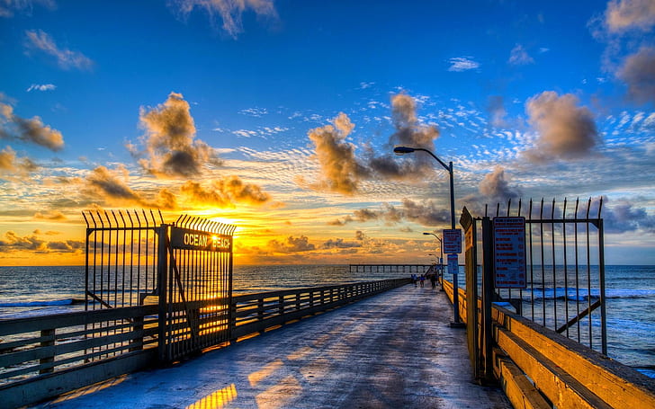 Schöner Sonnenuntergang des Ozeanstranddocks, Ozean, Strand, Dock, schön, Sonnenuntergang, HD-Hintergrundbild