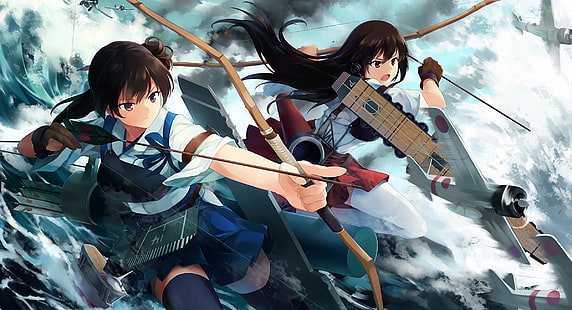 garotas de anime, anime, Coleção Kantai, Kaga (KanColle), Akagi (KanColle), HD papel de parede HD wallpaper