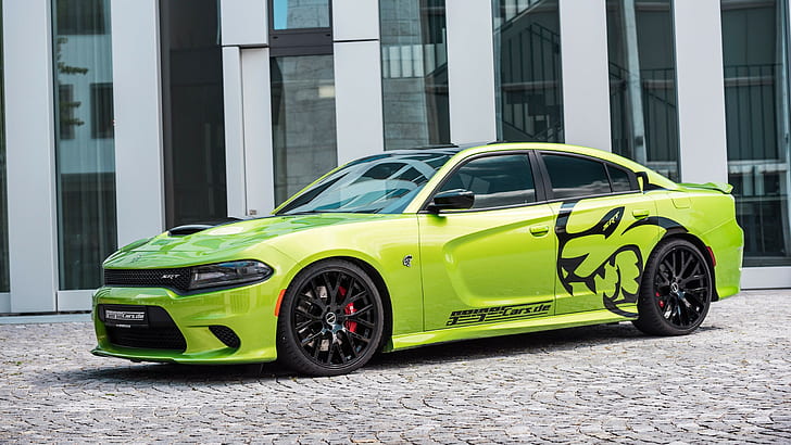 mobil, mobil hijau, Dodge Charger Hellcat, Wallpaper HD