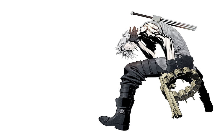 illustration de personnage anime aux cheveux gris, garçon, noir et blanc, bras, posture, Fond d'écran HD