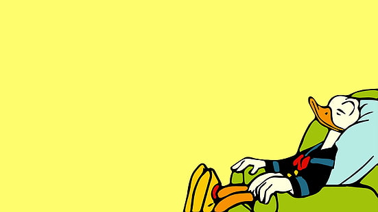 Donald Duck, Donald Duck, kursi, istirahat, kartun, latar belakang sederhana, Wallpaper HD HD wallpaper
