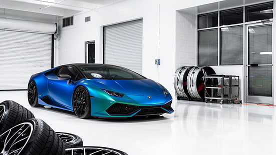 blå Lamborghini Huracan, Lamborghini Huracan, bil, HD tapet HD wallpaper