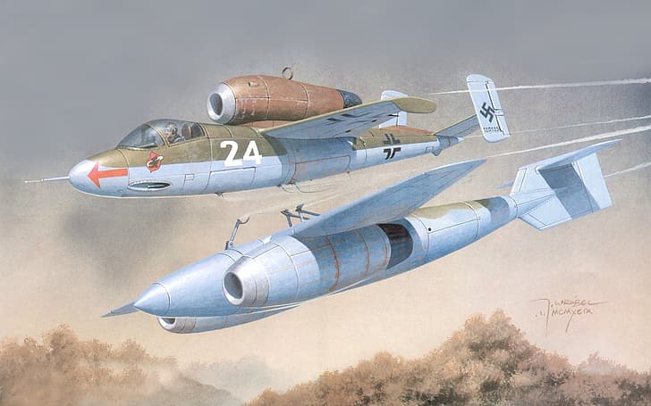 световна война, Втората световна война, война, военни, военни самолети, самолет, самолет, въздушни сили, реактивен изтребител, боен самолет, Германия, Luftwaffe, Boxart, произведение на изкуството, Heinkel He 162A Spatz, реактивен двигател, HD тапет