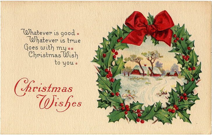 Vintage Christmas Wreath Card !, vintage, natal, karangan bunga, kartu, Wallpaper HD