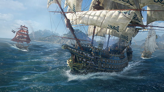 mar, o jogo, navio, ilha, jogo, captura de tela, caveira e ossos, HD papel de parede HD wallpaper