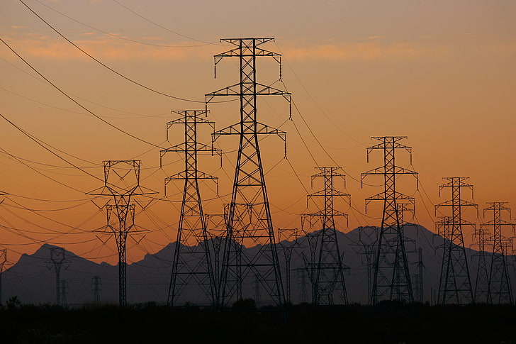 Stromleitungen, Berge, HD-Hintergrundbild
