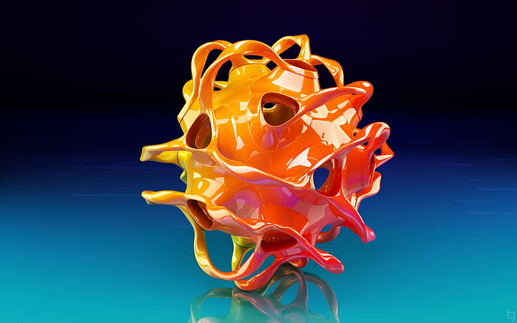 3D-design, celler, virus, orange färg, 3D, design, celler, virus, orange, färg, HD tapet