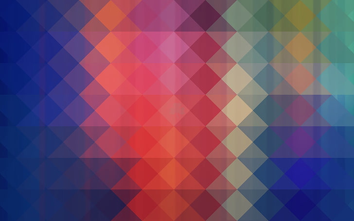 wallpaper abstrak merah, biru, dan oranye, segitiga, geometri, latar belakang sederhana, abstrak, Wallpaper HD