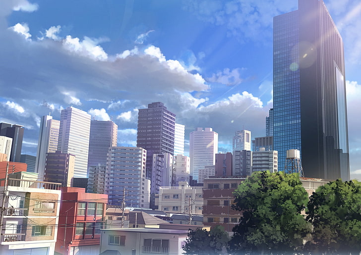 anime landscape, city, buildings, realistic, Anime, HD wallpaper