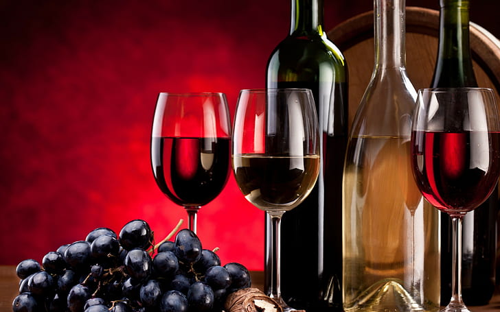 вино, напитка, грозде, чаша за пиене, червено вино, HD тапет
