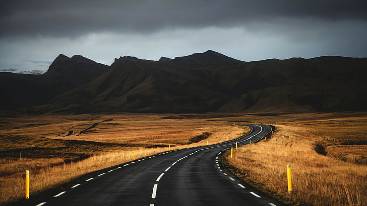 Islândia, 4k, 5k wallpaper, estrada, montanhas, nuvens, HD papel de parede