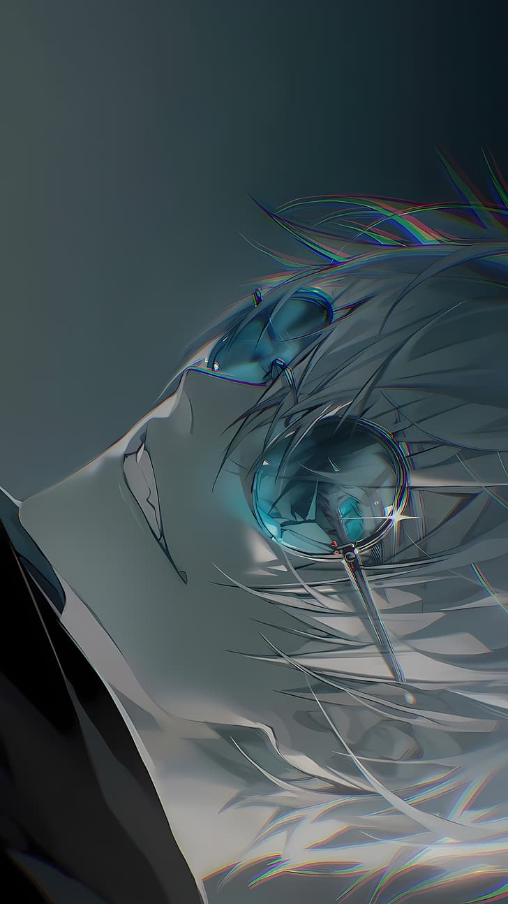 Satoru Gojo, óculos, rindo, olhos azuis, HD papel de parede, papel de parede de celular