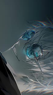 Satoru Gojo, gafas, riendo, ojos azules, Fondo de pantalla HD HD wallpaper
