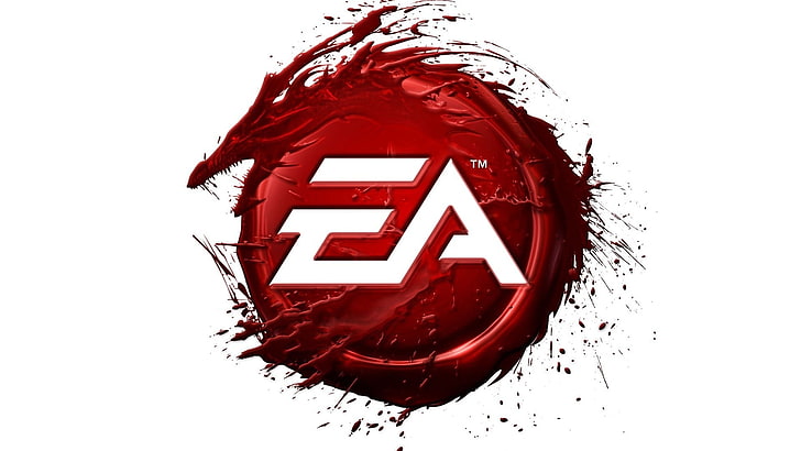 червено и бяло лого на EA Sports, Dragon Age, Dragon Age II, Electronic Arts, лого, HD тапет