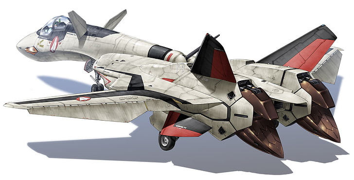 灰色のマクロスバルキリーイラスト、デジタルアート、ジェット戦闘機、メカ、マクロス、マクロスプラス、YF-19、 HDデスクトップの壁紙